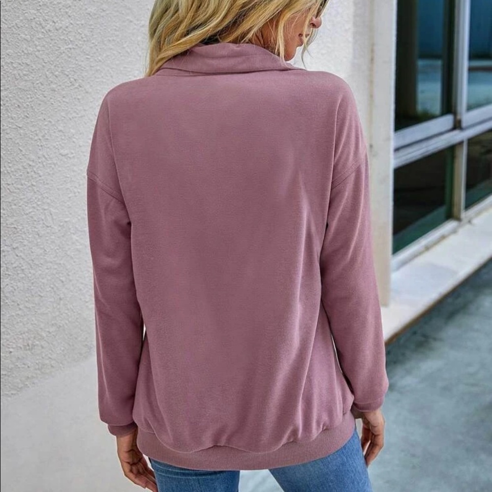 Half zip up sweatshirt pockets dusty pink mauve - Picture 2 of 7